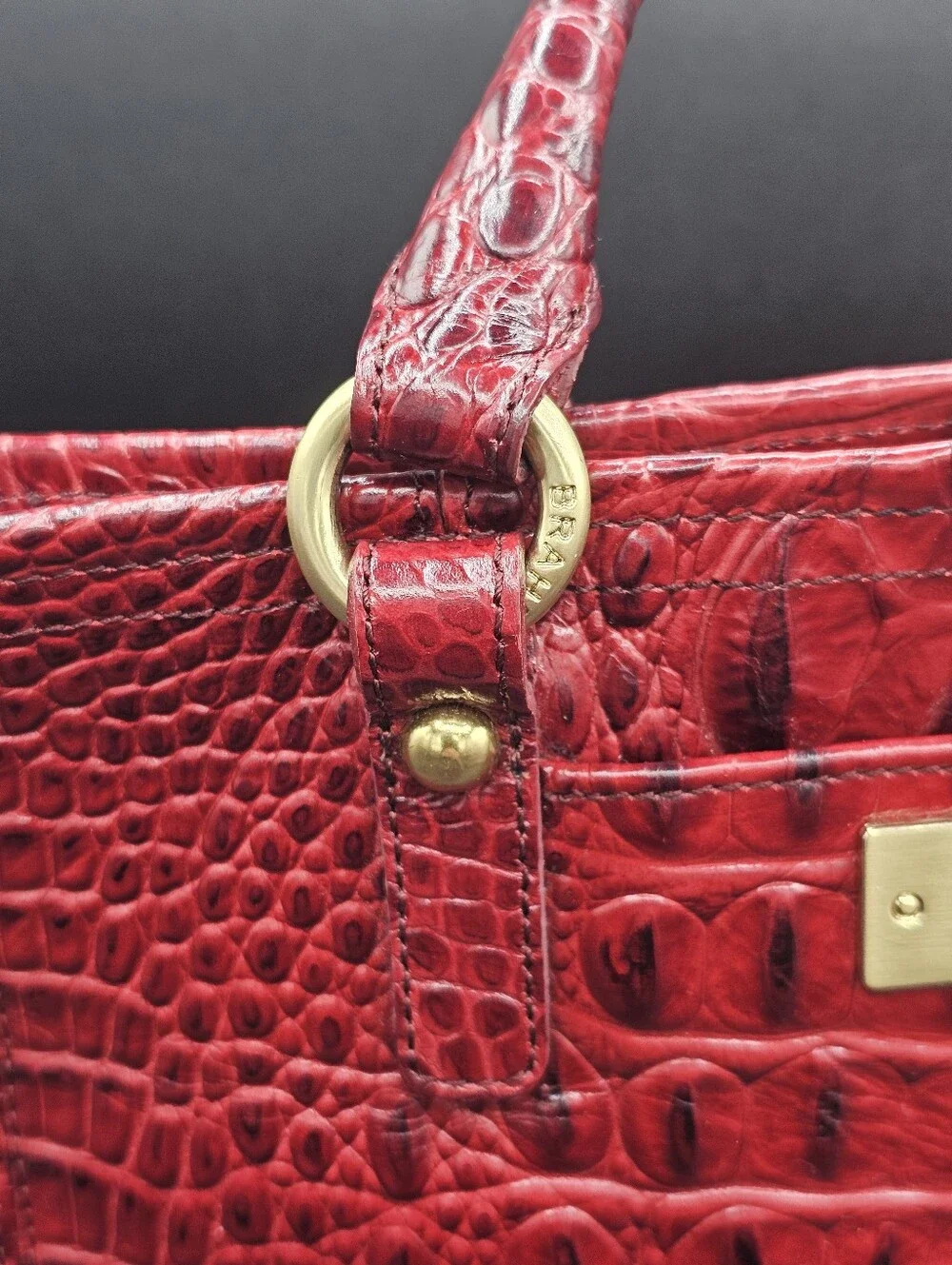 Brahmin Red Croc-Embossed Satchel with Removable Strap